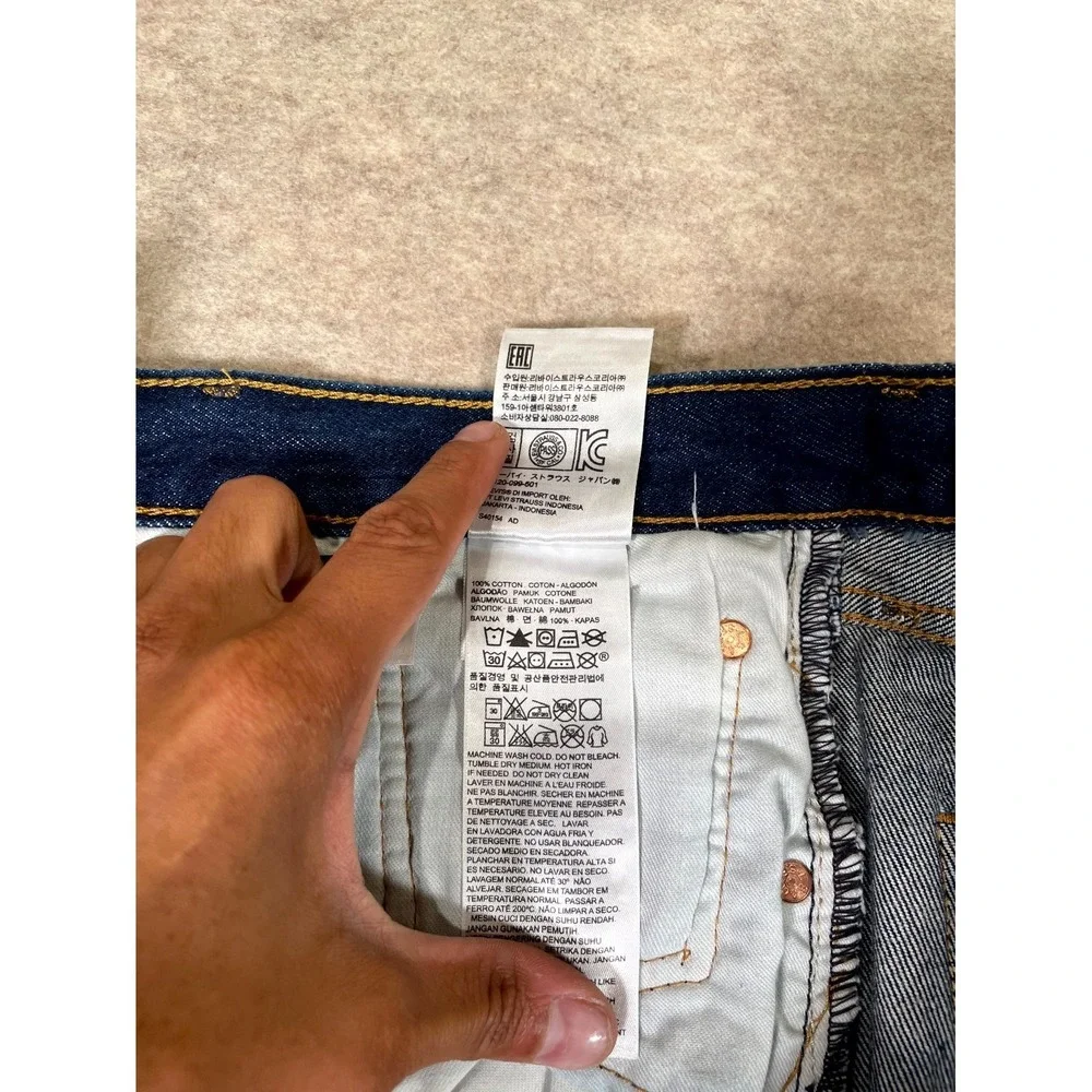 Levis 501 Original Fit Jeans Mens 40x32 Blue Whisker Denim Logo Cotton Dark Wash